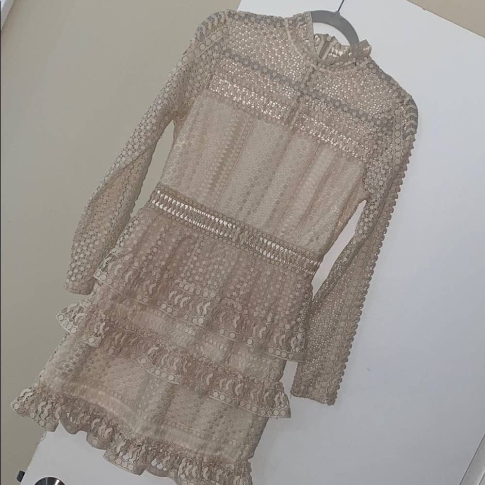 Aqua tiered lace mesh dress ivory